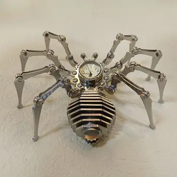 Tempo de aranha de aço inoxidável mecânicos estáticos inseto modelo artesanato diy montado brinquedo terminado punk ornamentos