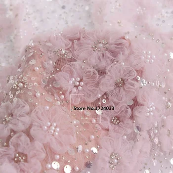 Top 125 cm 0,5 Metro/monte Sonho cor-de-Rosa-Púrpura Bordado de Miçangas 3D Flor de Tecido DIY Princesa Vestido /Vestido de Noiva de Material X1443