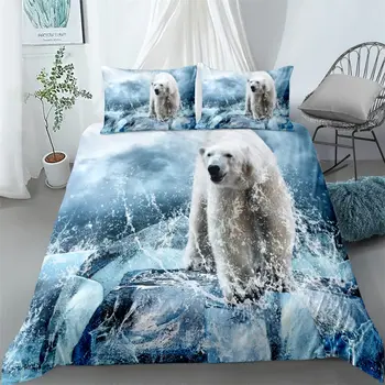 Urso Polar de Capa de Edredão 3D Adorável Branco Animais do Ártico Crianças Adolescentes Mulheres da vida Selvagem do Ártico Paisagem Tema de Capa de Edredão Decoração do Quarto
