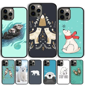 Ursos polares Lontra Animal Telefone de Tampa do Caso Para o iPhone 15 14 13 12 Pro Max mini-11 Pro Max XS X XR 6 7 8 Plus SE de 2020 Coque Shell