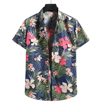 Verão Camisa Havaiana Para Moda Masculina Impressão De Flor De Manga Curta Botão De Camisa Blusa Casual Havaí Camisas Camisa Masculina