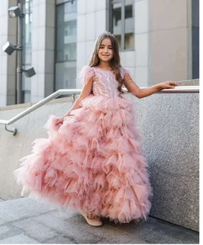 Vestidos Da Menina De Flor Para A Noiva Appliqued Criança Concurso Vestido De Baile De Tule Personalizado