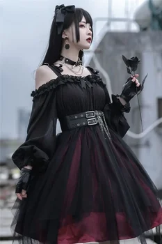 Vintage Gothic Lolita Vestido Vitoriano Harajuku Feminino Assassino Irregular De Malha Vestido De Cosplay Mulheres Kawaii De Manga Longa, Vestidos De Festa