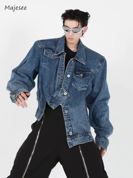 Vintage Jaquetas Jeans Homens Bonitos Unisex Primavera Aconchegante, Chique Irregular de Design Sólido Cor de Hip Hop de Manga comprida Outwear Adolescentes BF